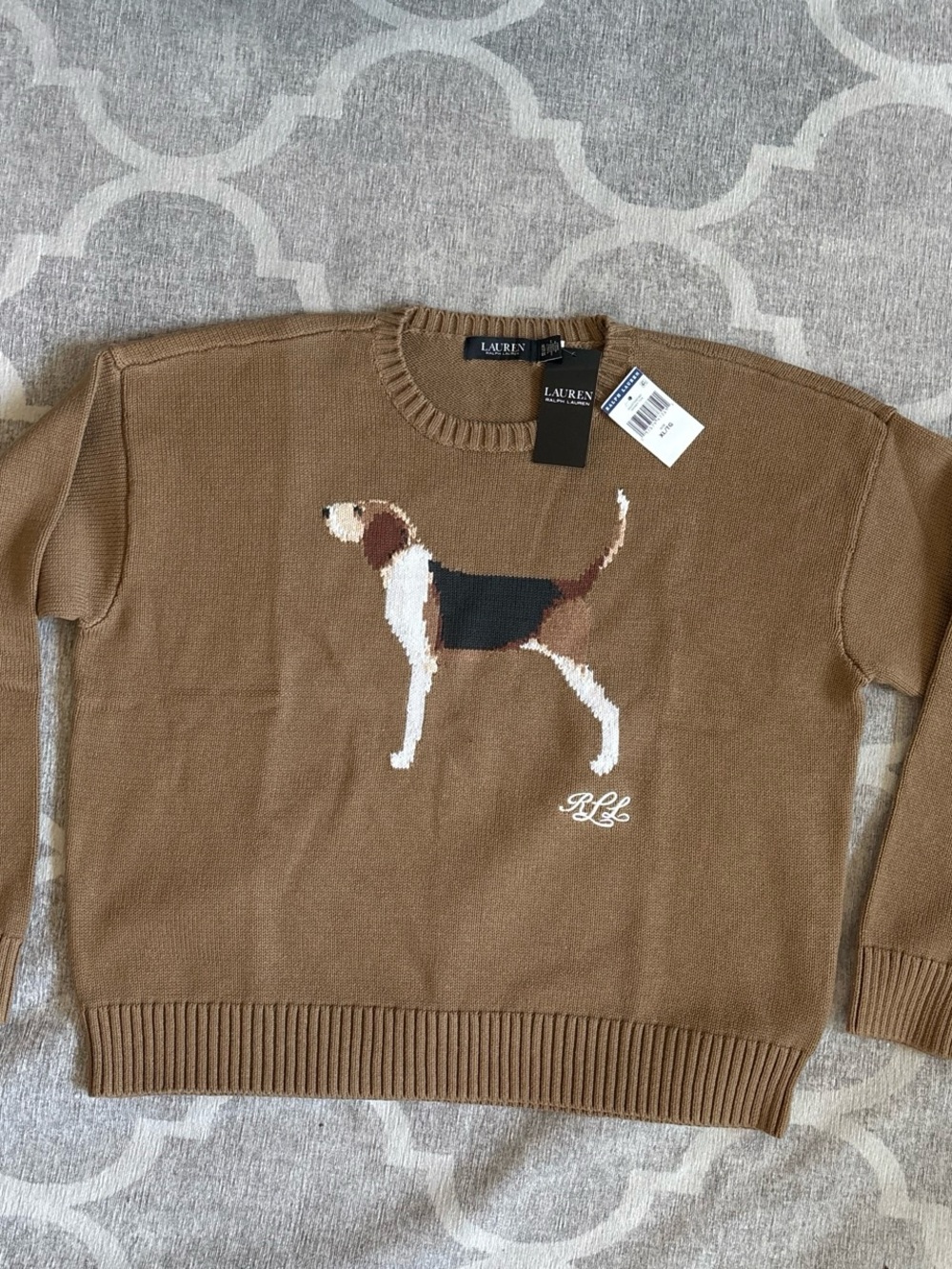 Ralph Lauren Brown Crewneck Sweater with Beagle Intarsia